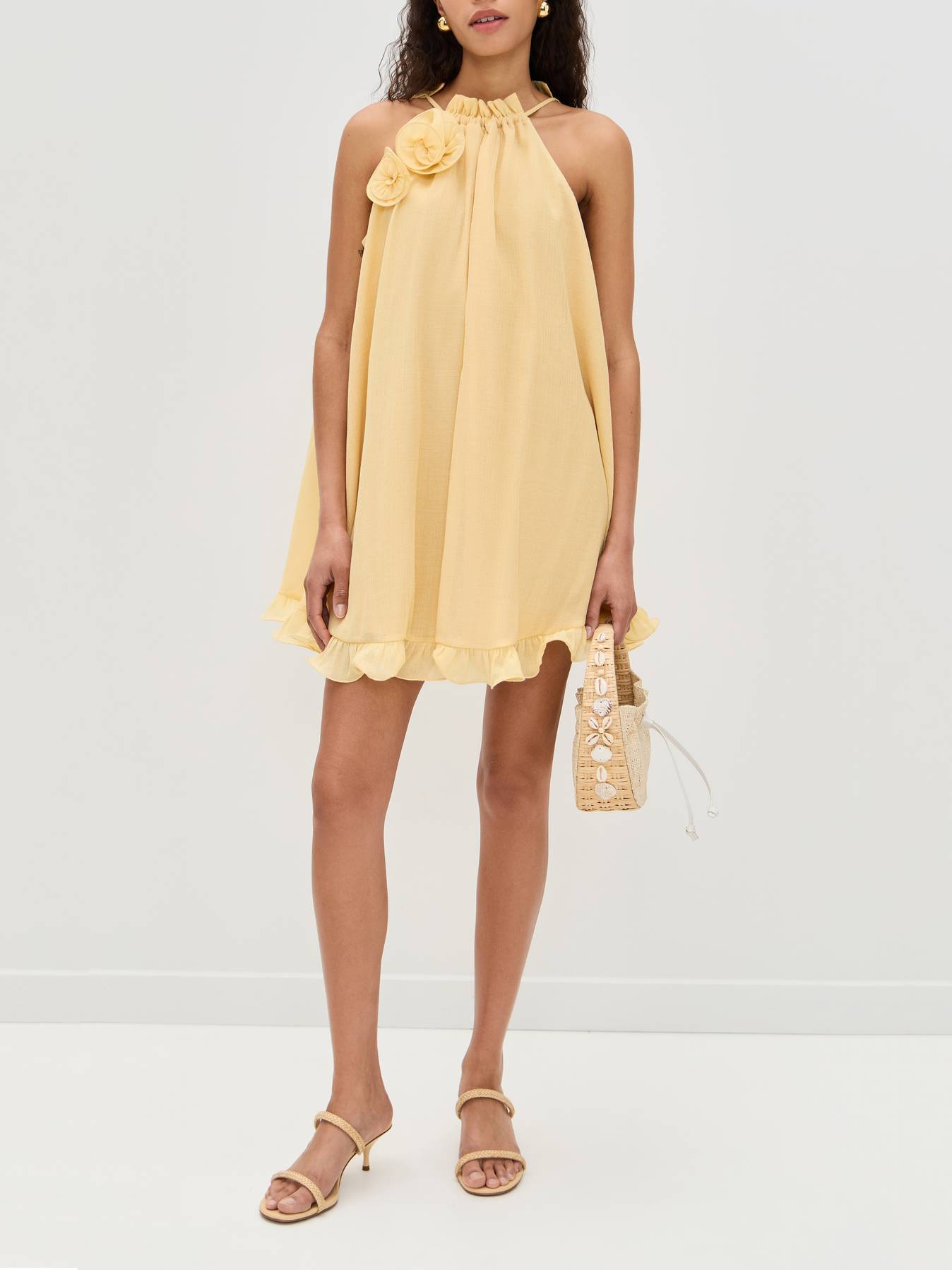 Vacation Style Three-dimensional Flower Dress Yellow