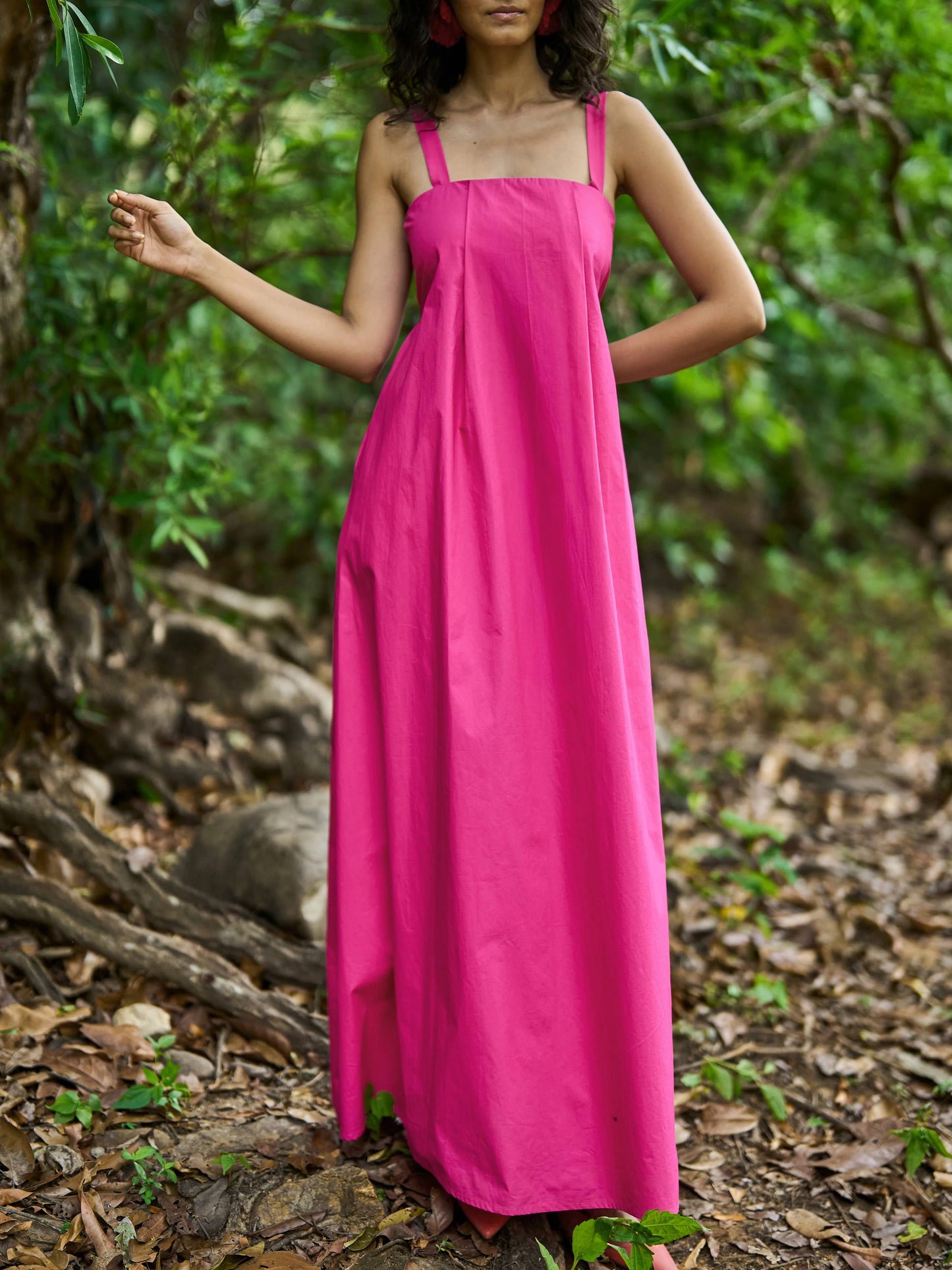 Vacation Style Backless Strap Dress Rose Red