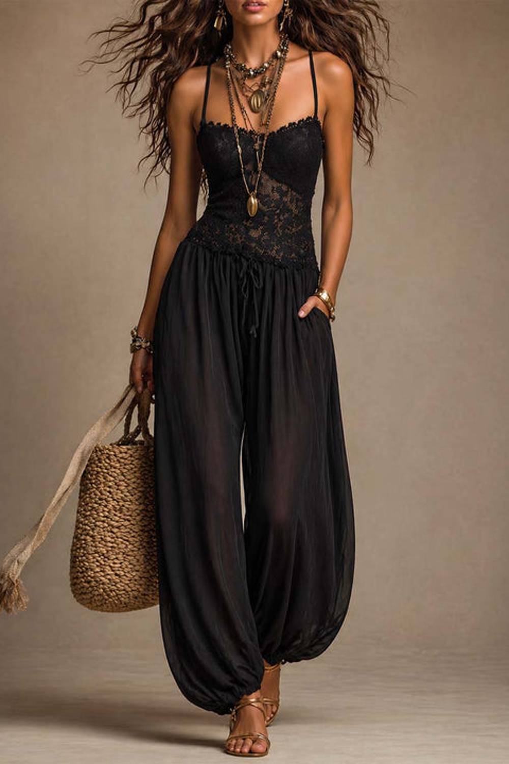 Boho Lace Cami Harem Jumpsuit