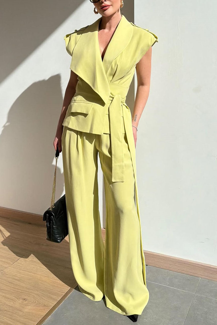 Asymmetric Vest And Wide-leg Pants Set Yellow