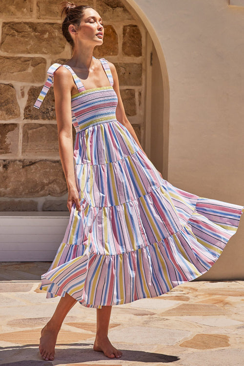 Dreamy Romance Printed Maxi Dress - 4 Colors Multi Color Stripe