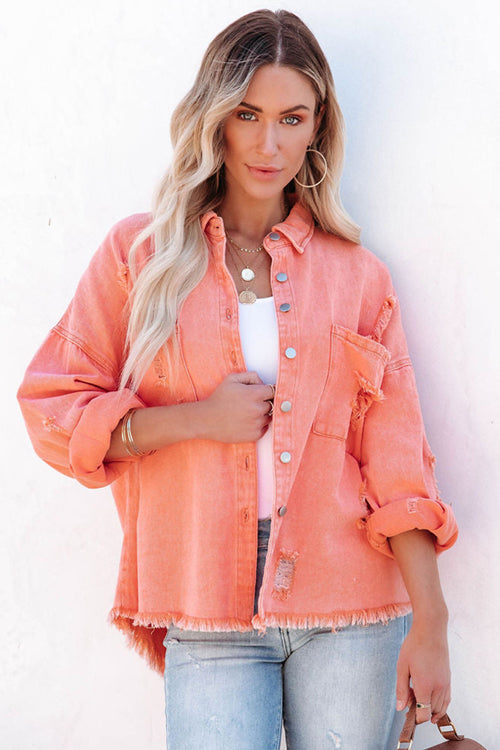 Keep It Cool Denim Pocket Long Sleeve Shacket - 5 Colors Orange