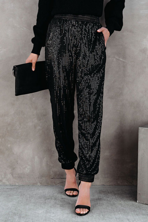 Holiday Ready Golden Sequin Pants Black