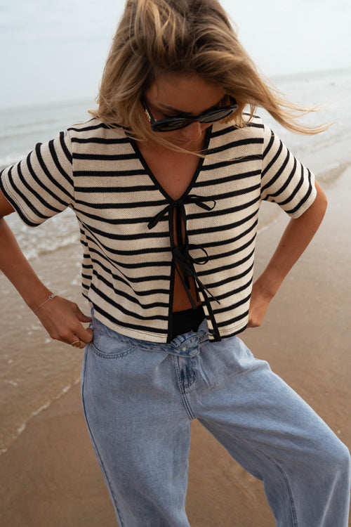 Best Essence Striped Tie-Front Knit Top
