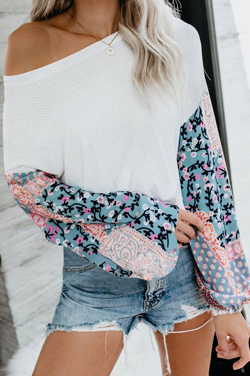 Brighter Days Printed Long Sleeve Top - 3 Colors White-blue sleeve