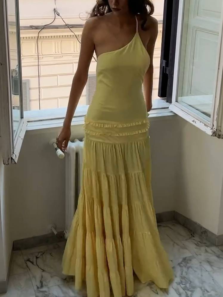 Off Shoulder Backless Maxi Dress Yellow