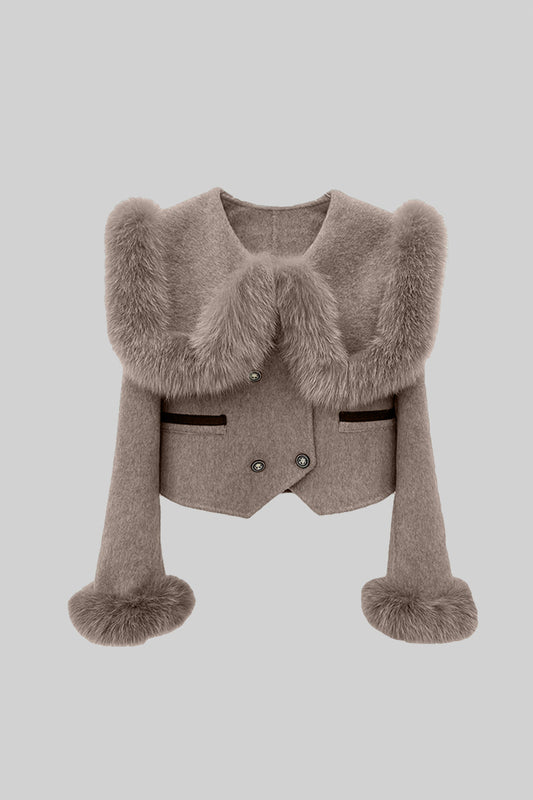 Hallie | Faux Fur Trim Double-Breasted Jacket