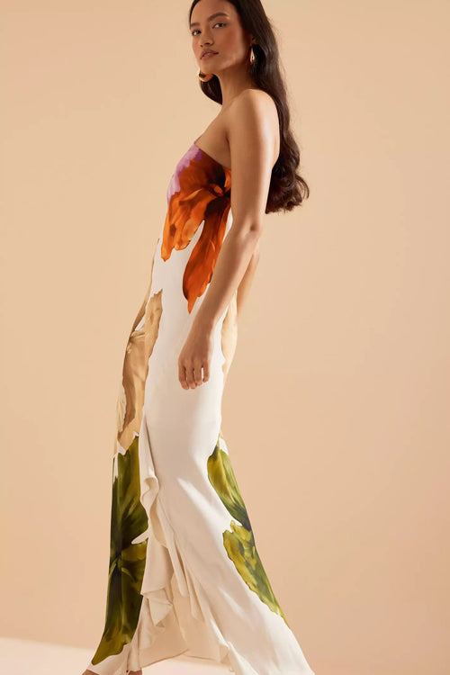 Compelling Romantic One Shoulder Floral Print Maxi Dress