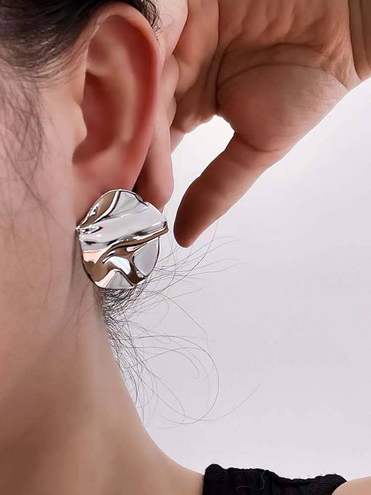 Minimalist Geometric Irregular Earrings Silver F