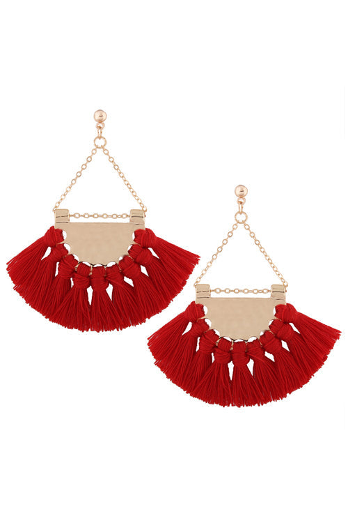 Metallic Tassel Sector Earrings Red