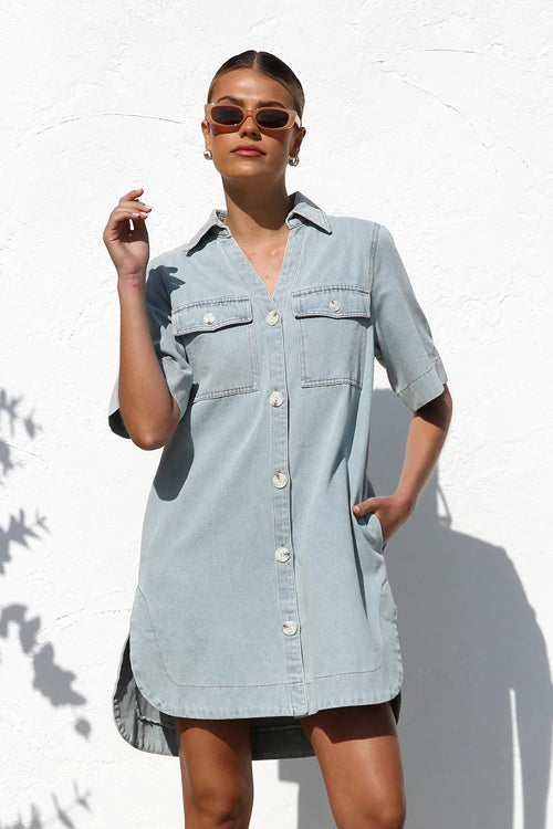 Popular Cutie Short Sleeve Denim Mini Dress
