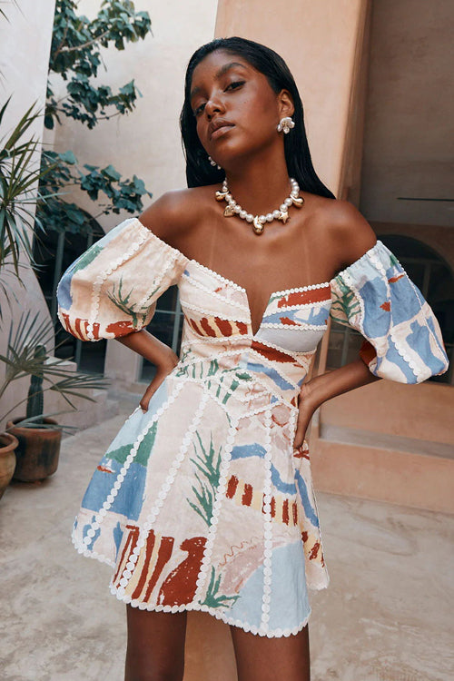 Always Remarkable Off Shoulder Print Mini Dress