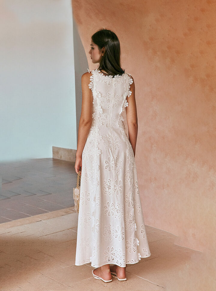 Delicate Lace Hook And Lace Up Sides Maxi Dress