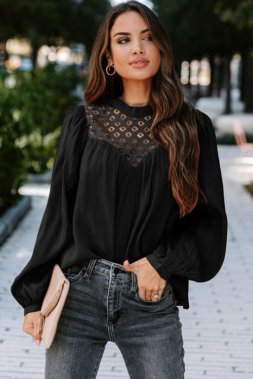 Romantic History Lace Balloon Long Sleeve Top - 6 Colors Black