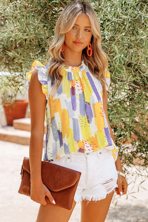 Ready For The Resort Printed Ruffle Sleeve Top Yellow
