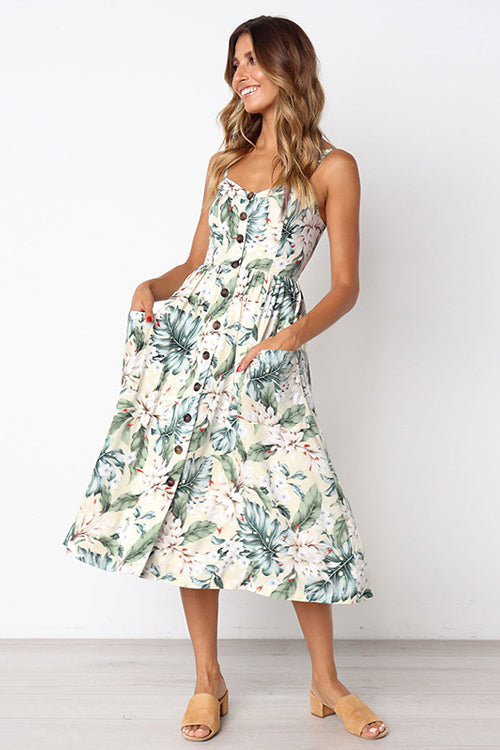 Sunflower Fit&Flare Print Midi Dress - 9 Colors Green