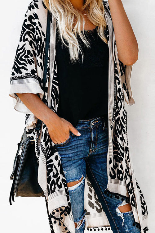Seaside Retreat Boho Print Kimono - 4 Colors One Size Black