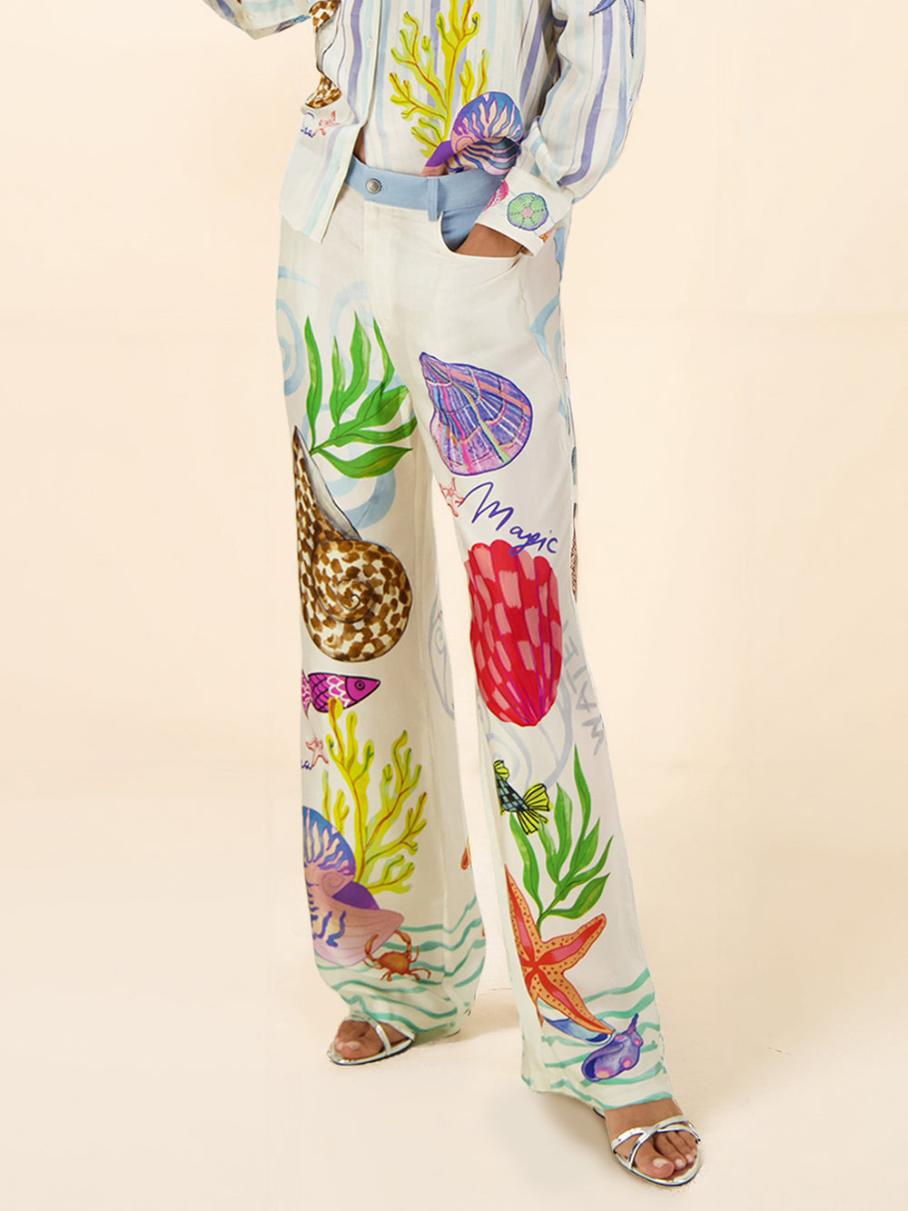 Ocean Theme Print Pants Multicolor