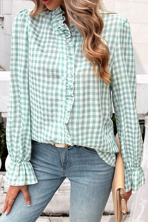 Charming Sense Gingham Button-Up Top - 4 Colors Green