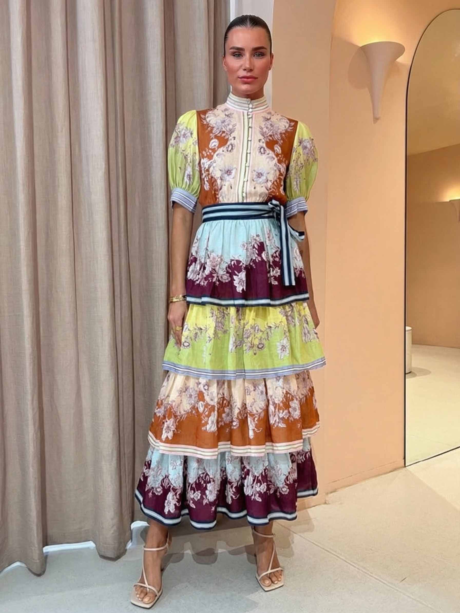 Retro Paisley Print Ruffled Midi Dress Multi