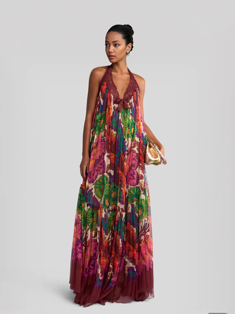 Boho Backless Ruffle Trim Dress Multicolor