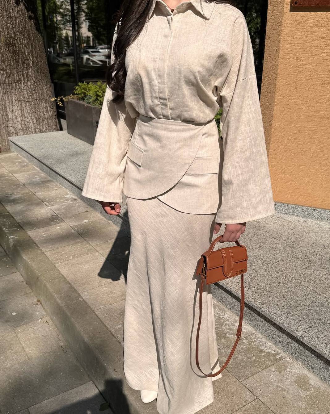 Minimalist Shirt And Skirt Suit Apricot