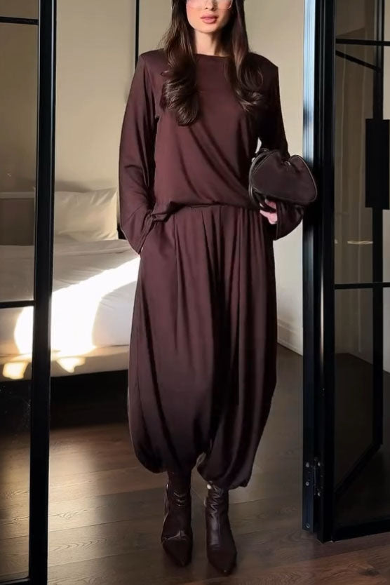 Loose T-shirt And Bloomers Set Brown