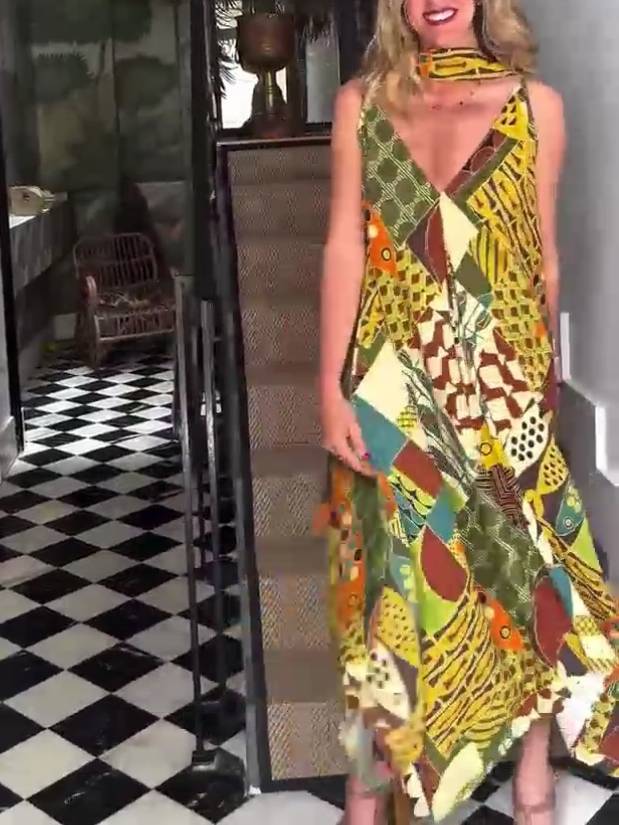 Unique Printed Irregular Hem Dress Printed