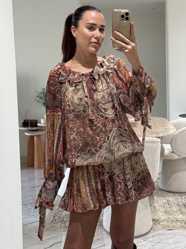 Retro Bohemian Print Mini Dress Multi