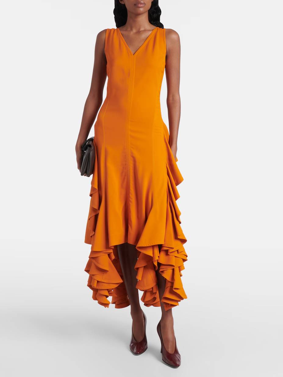 Irregular Hem V-neck Dress Orange