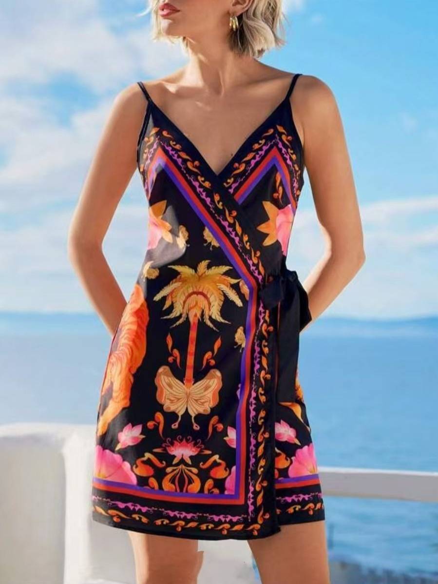 V-neck Lace Up Sling Dress Color 1