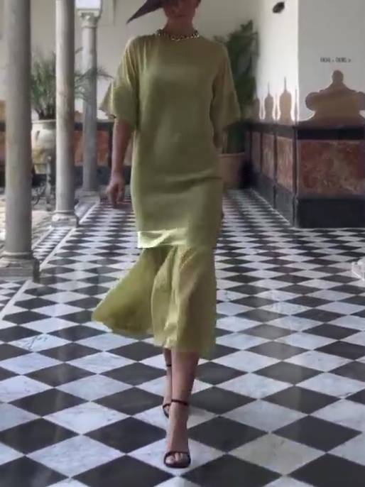 Minimal Splicing Midi Dress Light Green