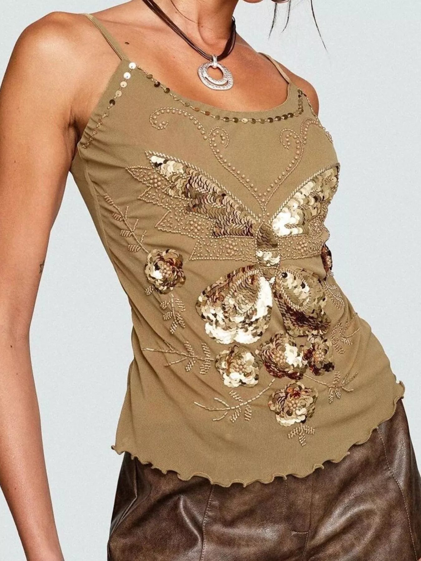 Sequin Butterfly Scoop Neck Cami