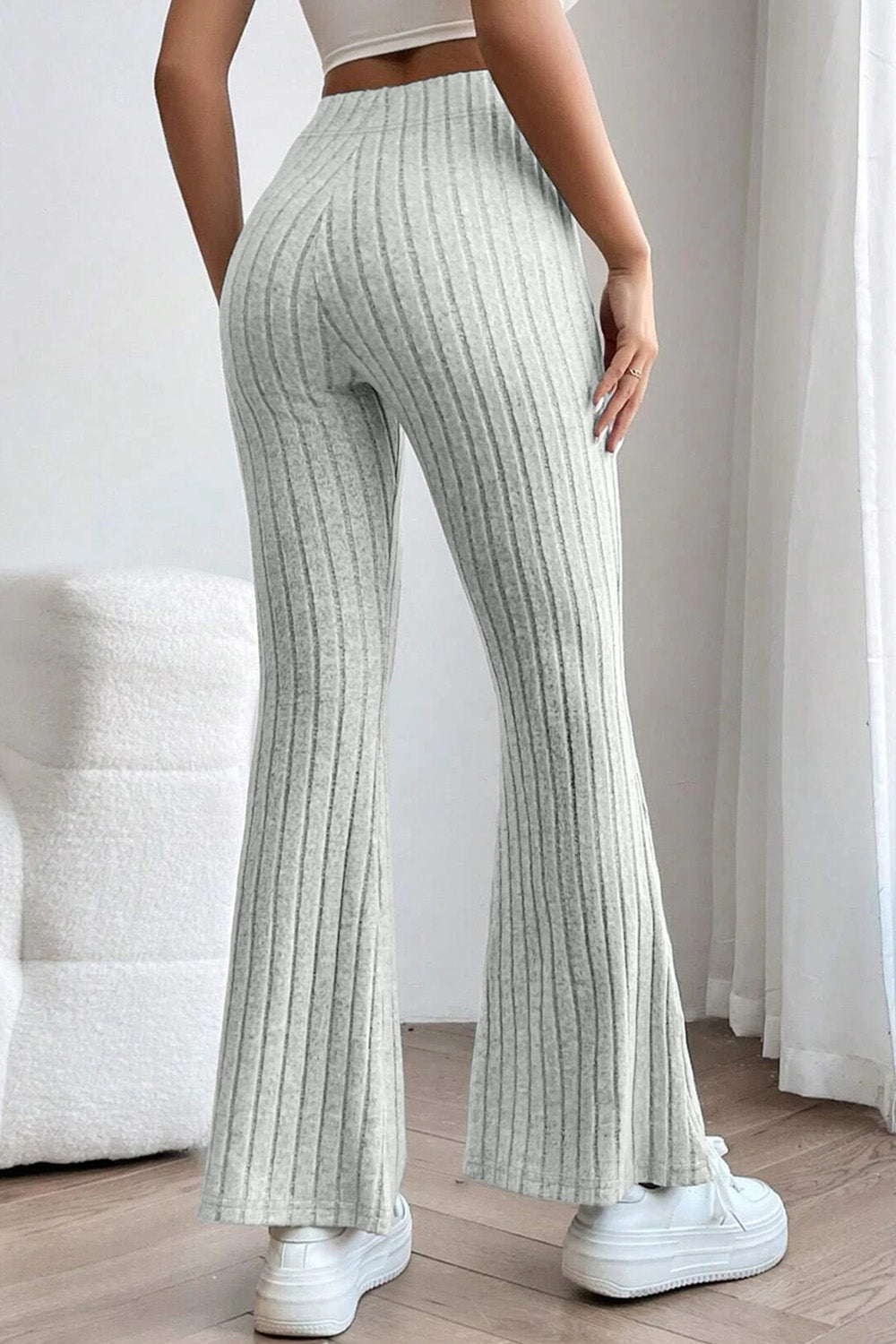 Basic Bae – Gerippte Schlaghose mit hoher Taille in voller Größe