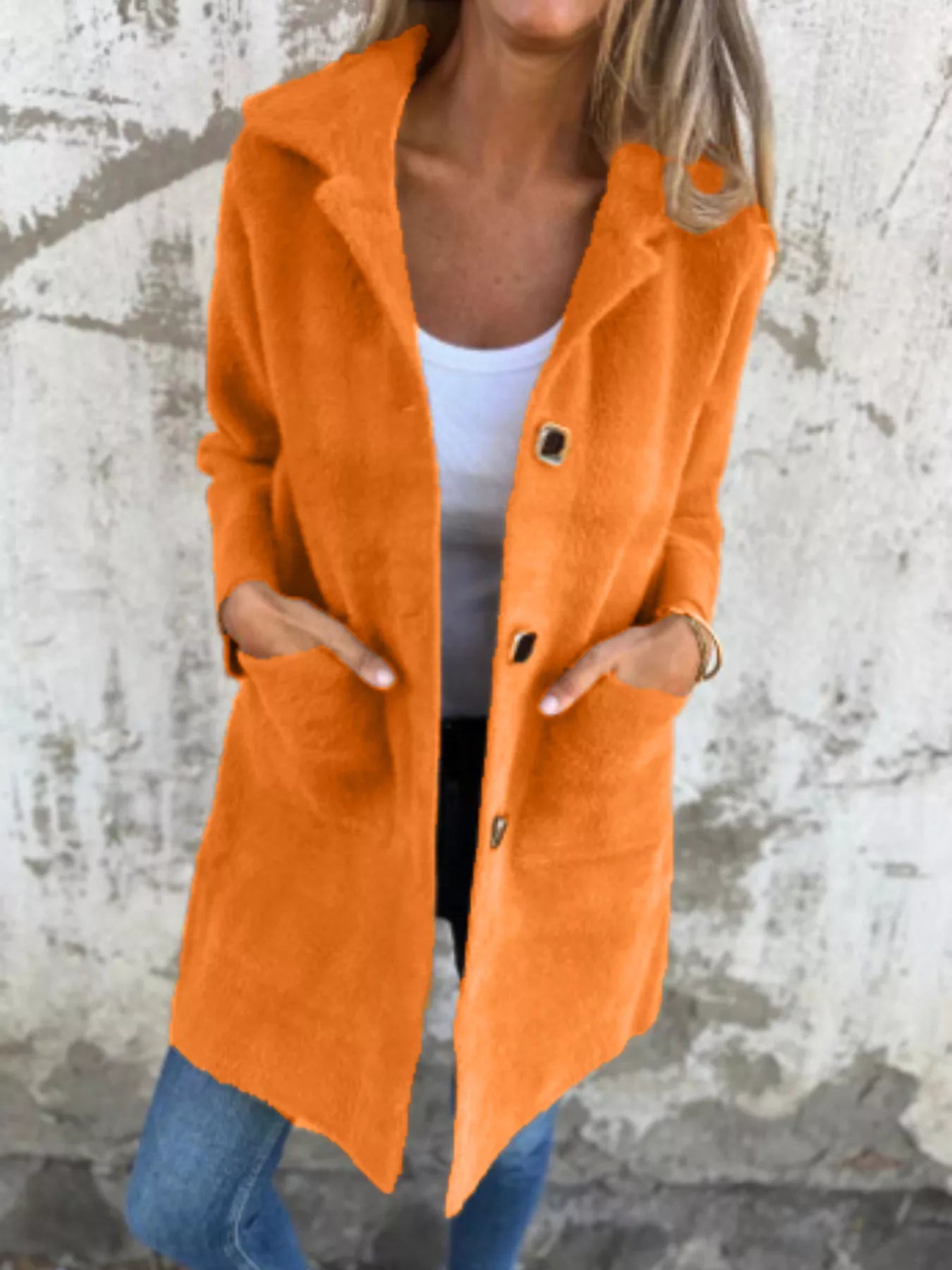Full Size Button-Down Long Sleeve Longline Coat Plus Size