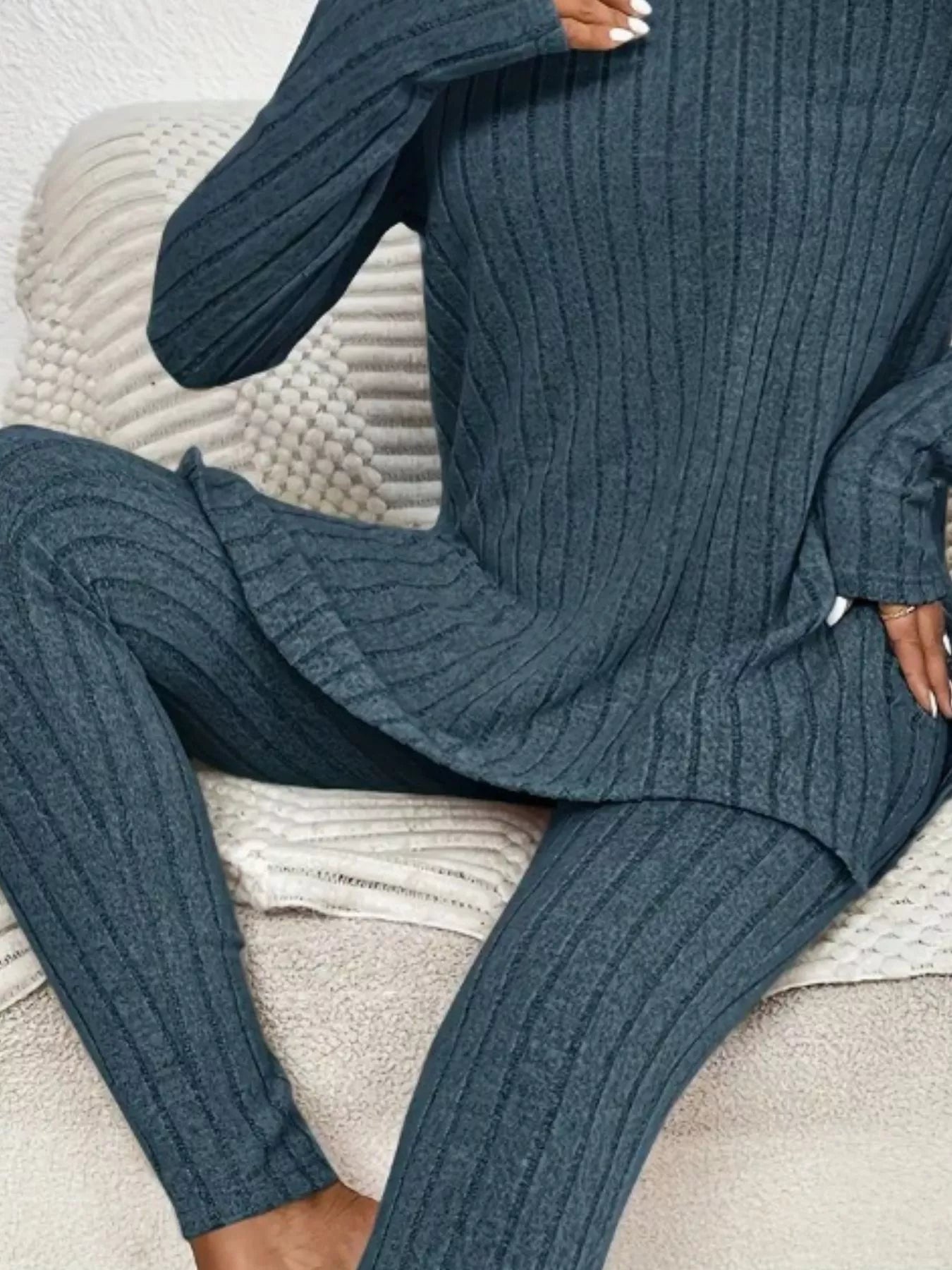 Side Slit Ribbed Top and Pants Set