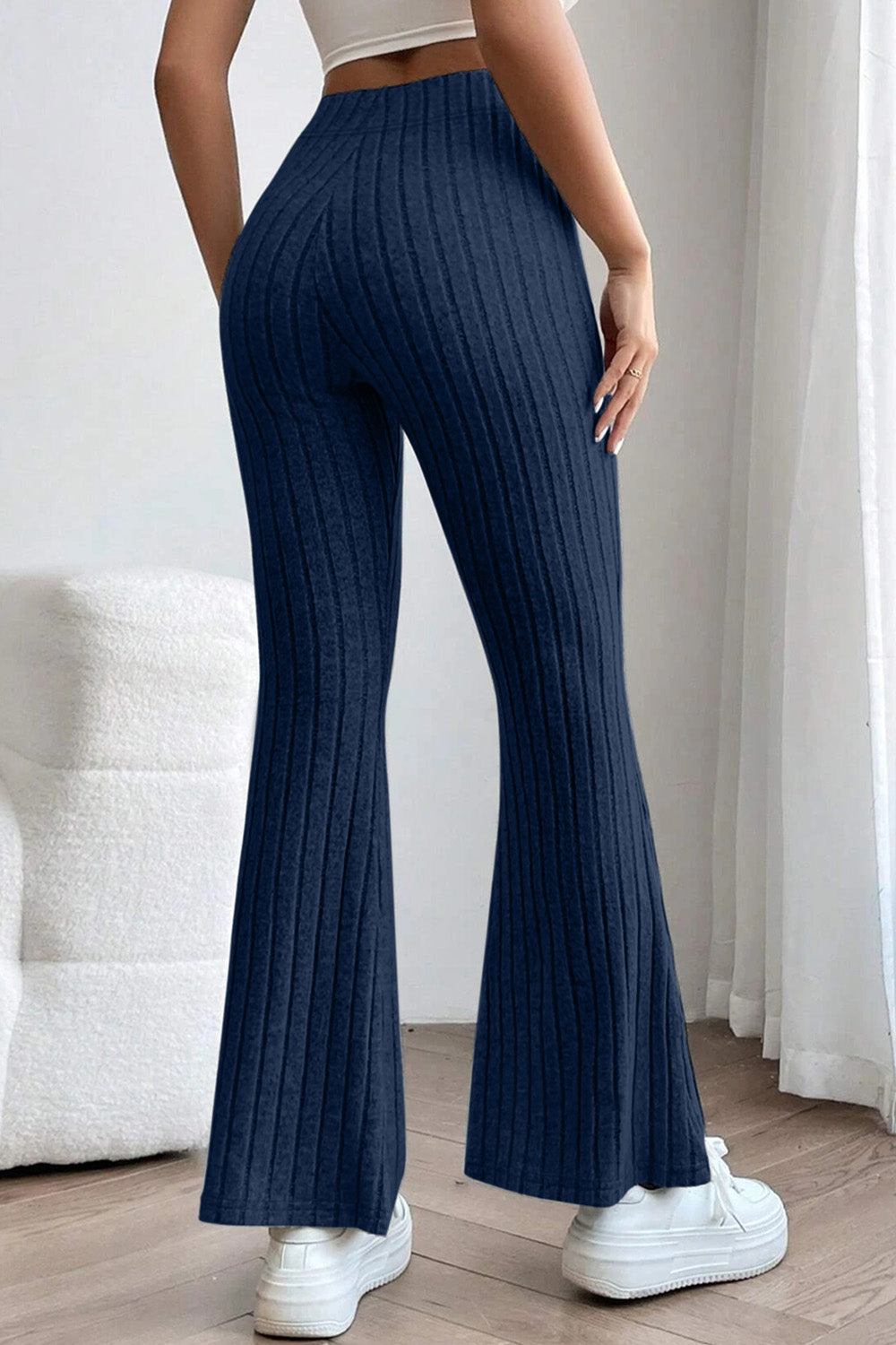 Basic Bae – Gerippte Schlaghose mit hoher Taille in voller Größe