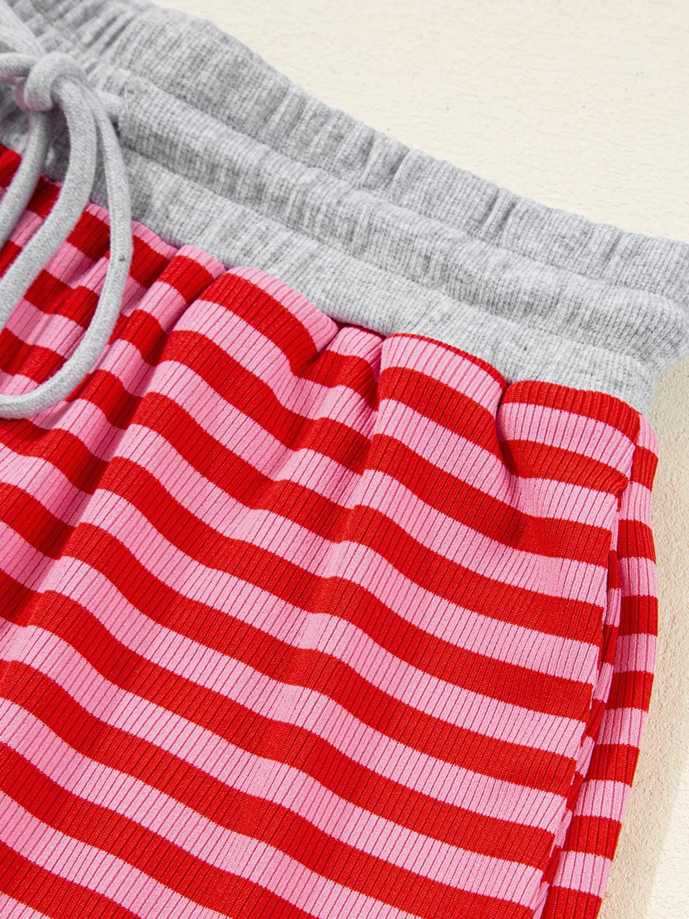 Women's Strawberry Stripe Drop Shoulder Baggy Top & Shorts Set – Casual Lounge Two Piece Outfit