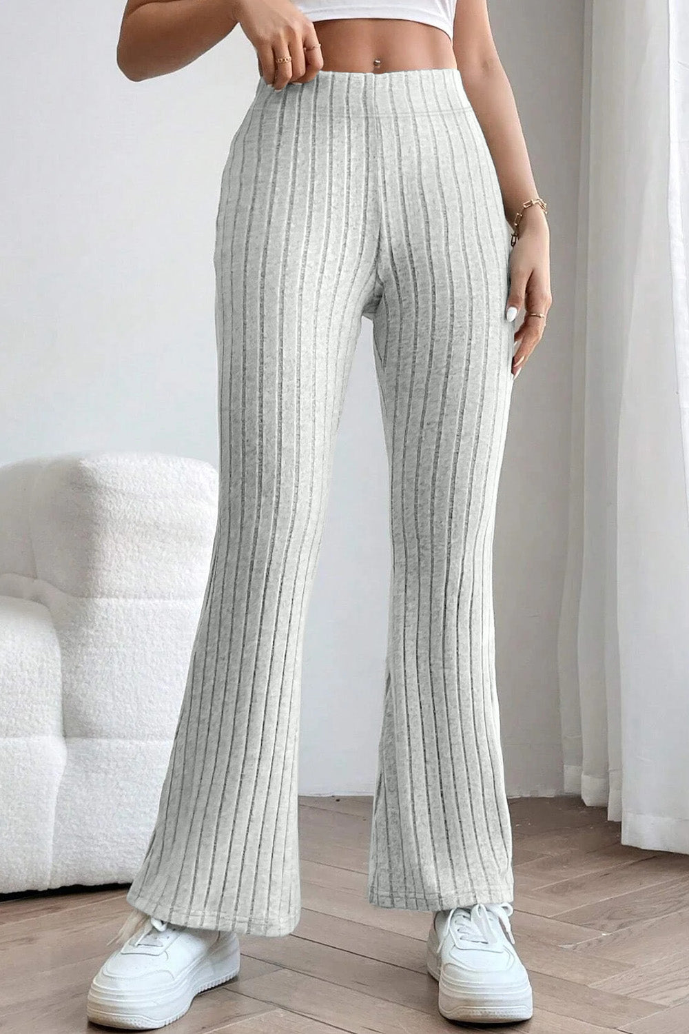 Basic Bae – Gerippte Schlaghose mit hoher Taille in voller Größe