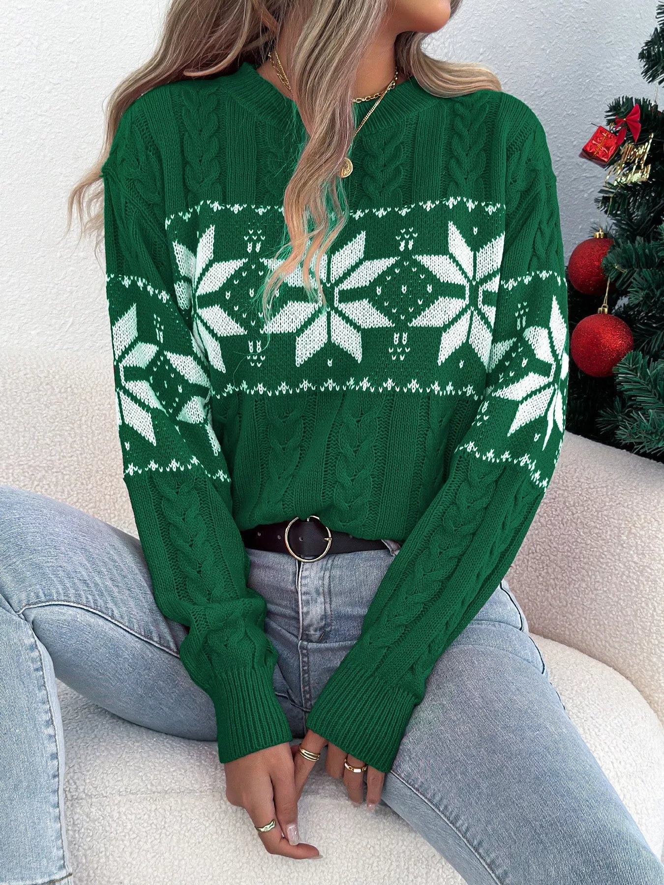 Christmas Snowflake Cable Knit Sweater
