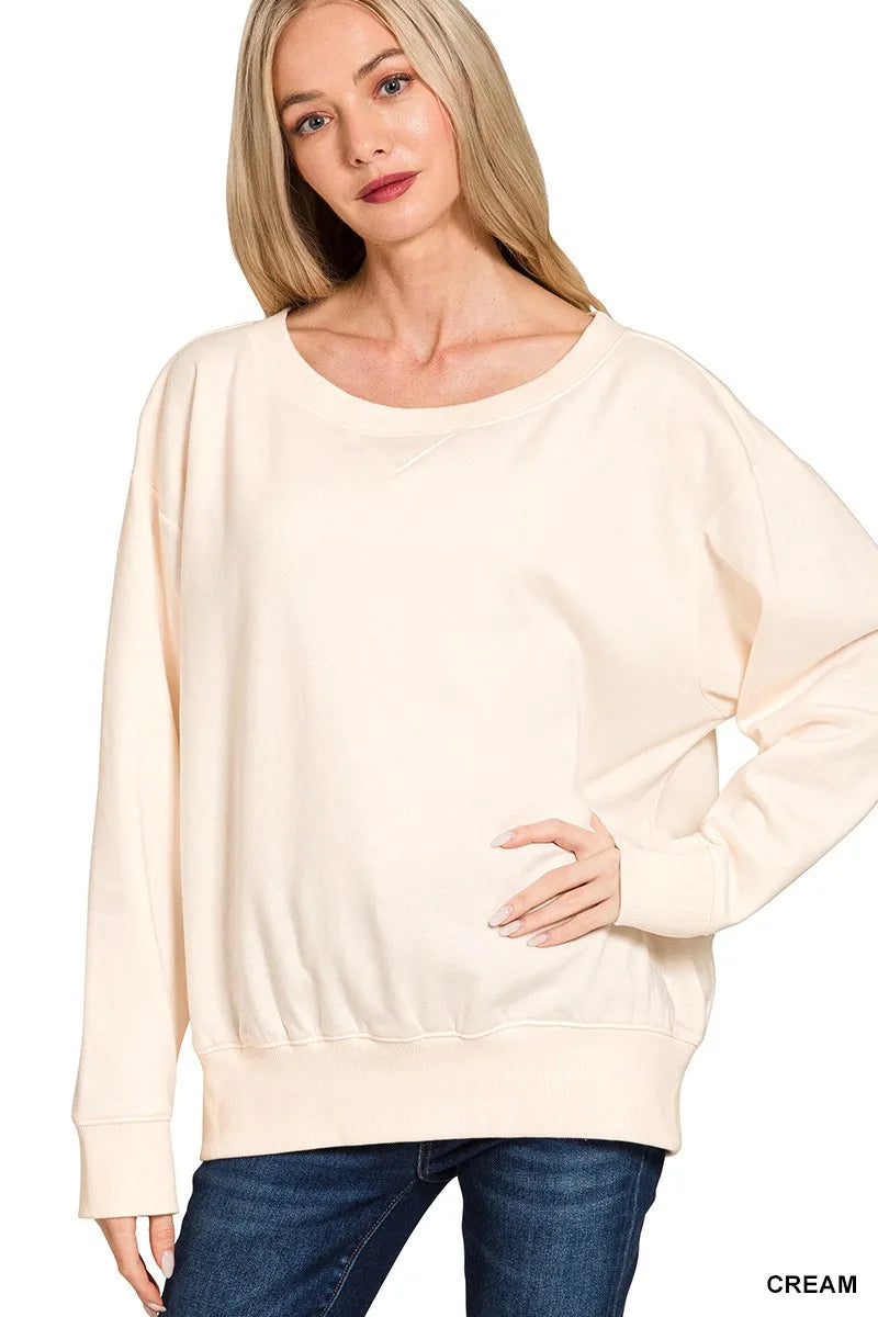 Cozy Cream Fleece Boat Neck Sweatshirt