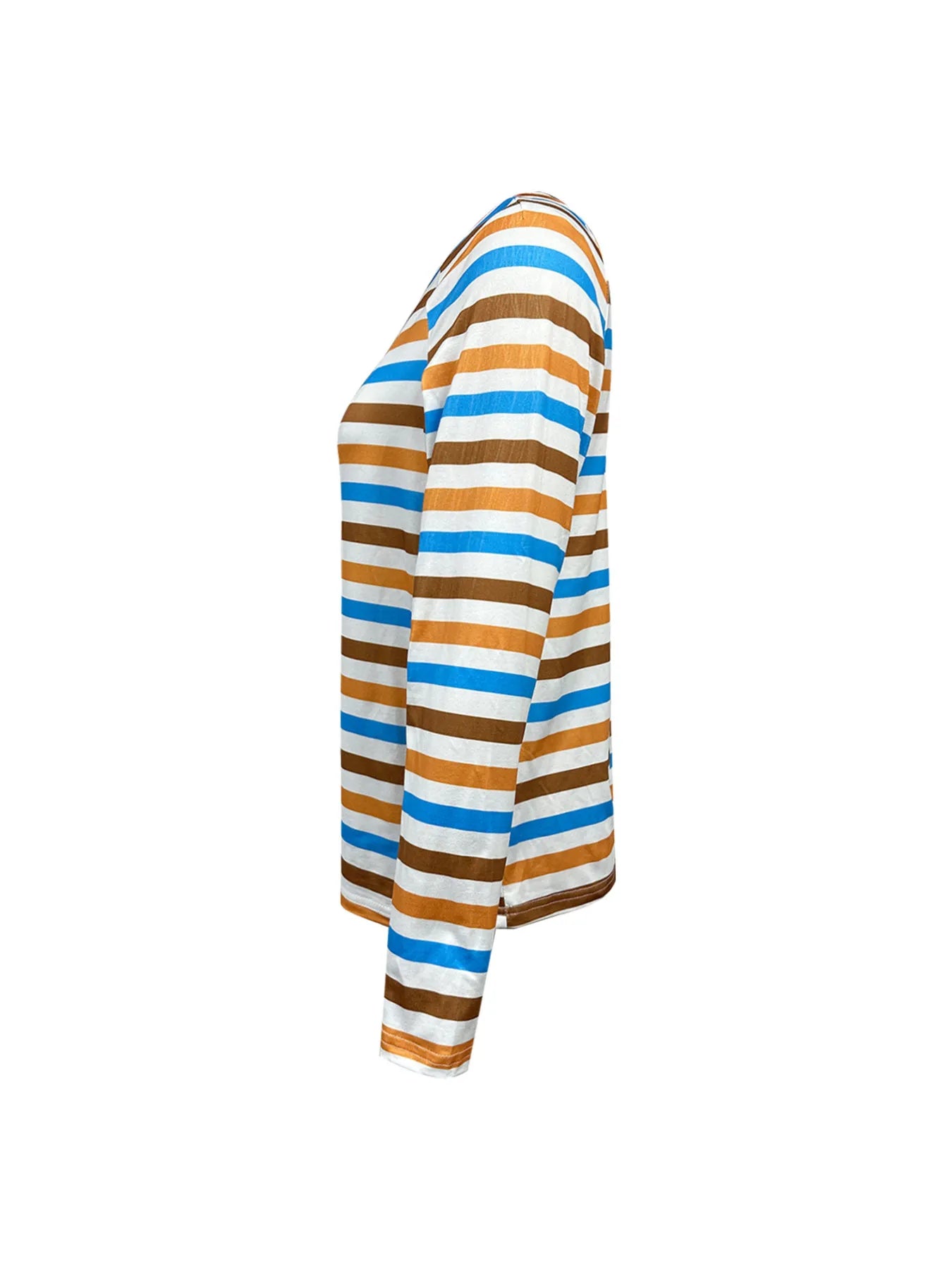 Light Blue and Gold Full Size Striped Long Sleeve Casual Top Plus Size