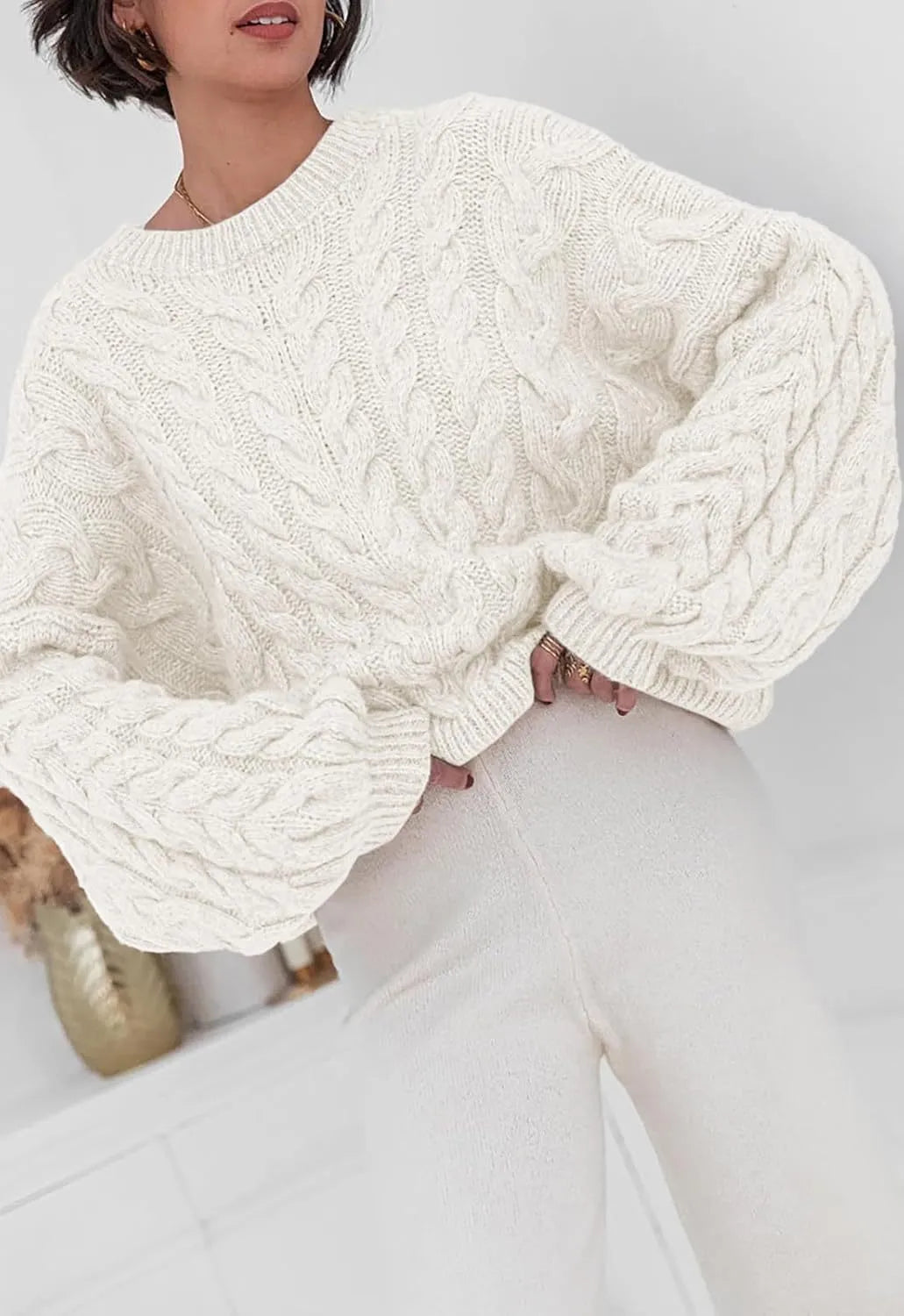 Cable Knit Long Sleeve Sweater – Cozy, Classic Winter Essential