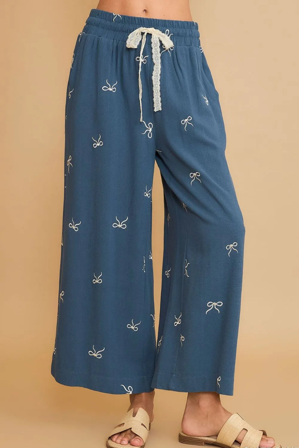 Dreamy Bow Lace Wide Leg Pants (Plus)