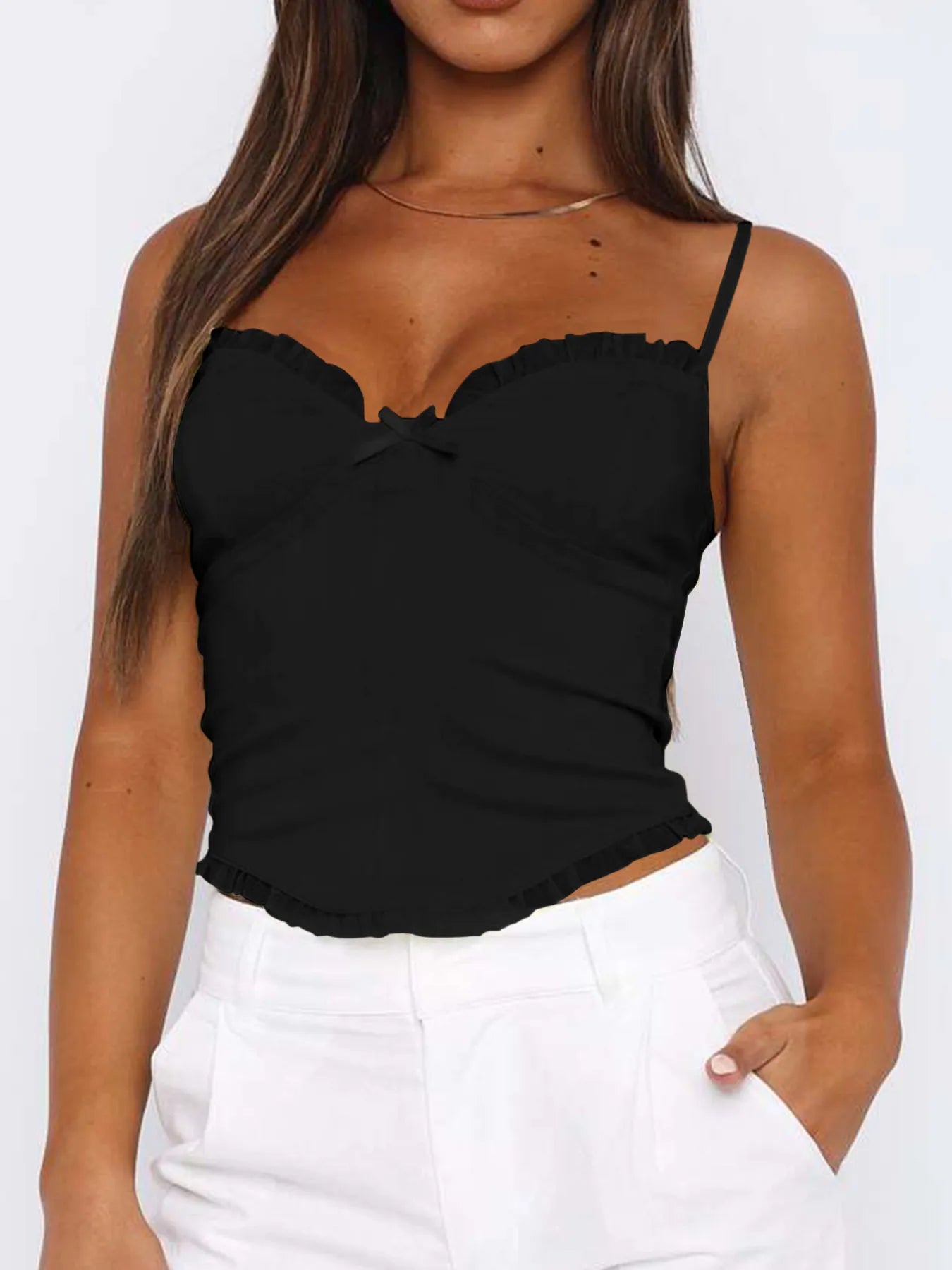 Lace Trim Sweetheart Neck Cami Top