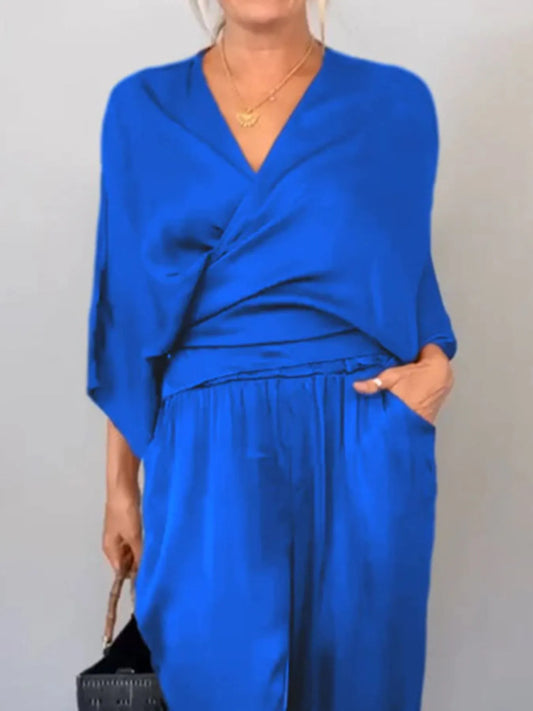 Plus Size Wrap Top & Pants Set
