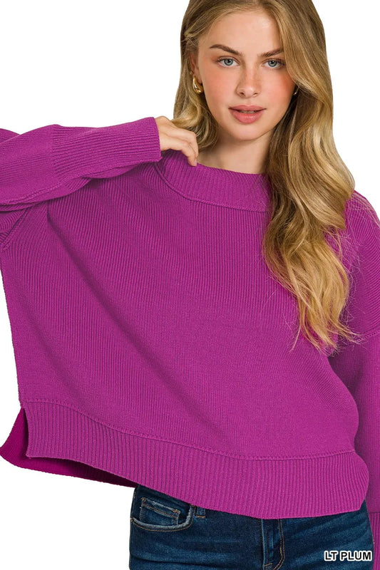 Plum Drop Shoulder Sweater – Wide Neck, Relaxed Fit