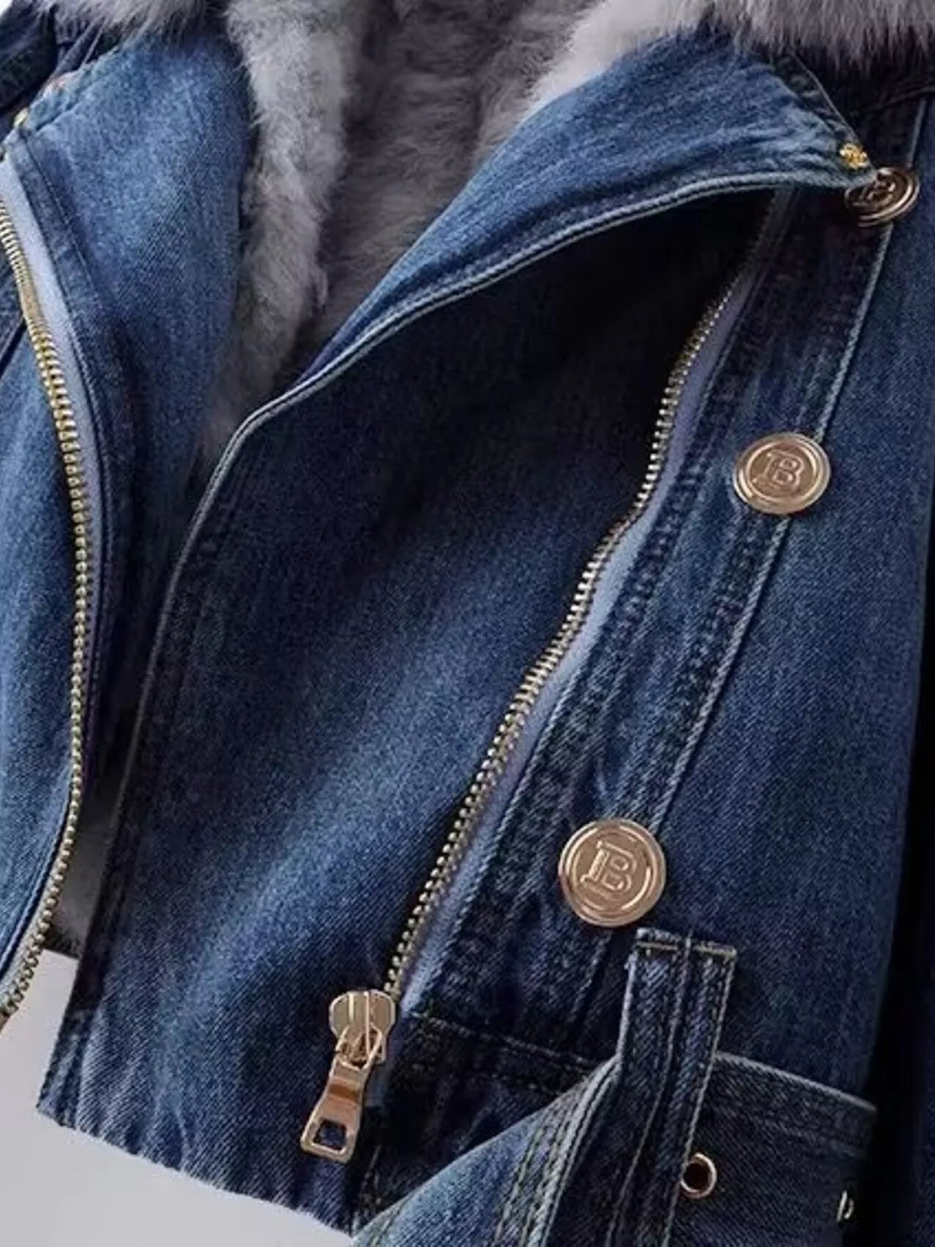 Full Size Faux Fur Collar Denim Jacket Plus Size