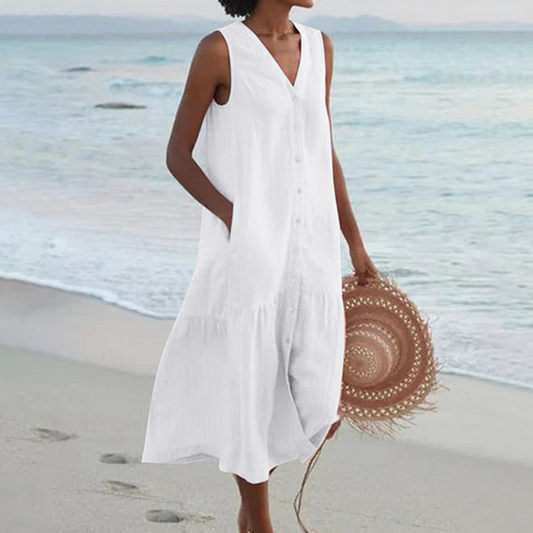 Esther | Sleeveless Buttoned Midi Dress