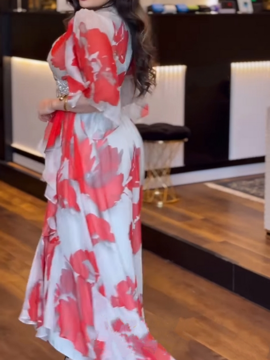 Tulle printed metal pin flowy dress